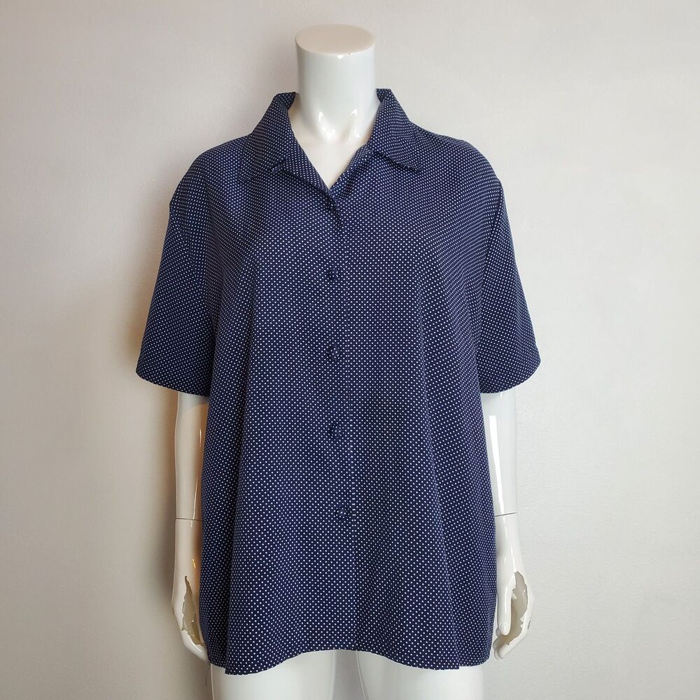 Vintage 80's Christie & Jill Plus Size Navy Polkadot Blouse
